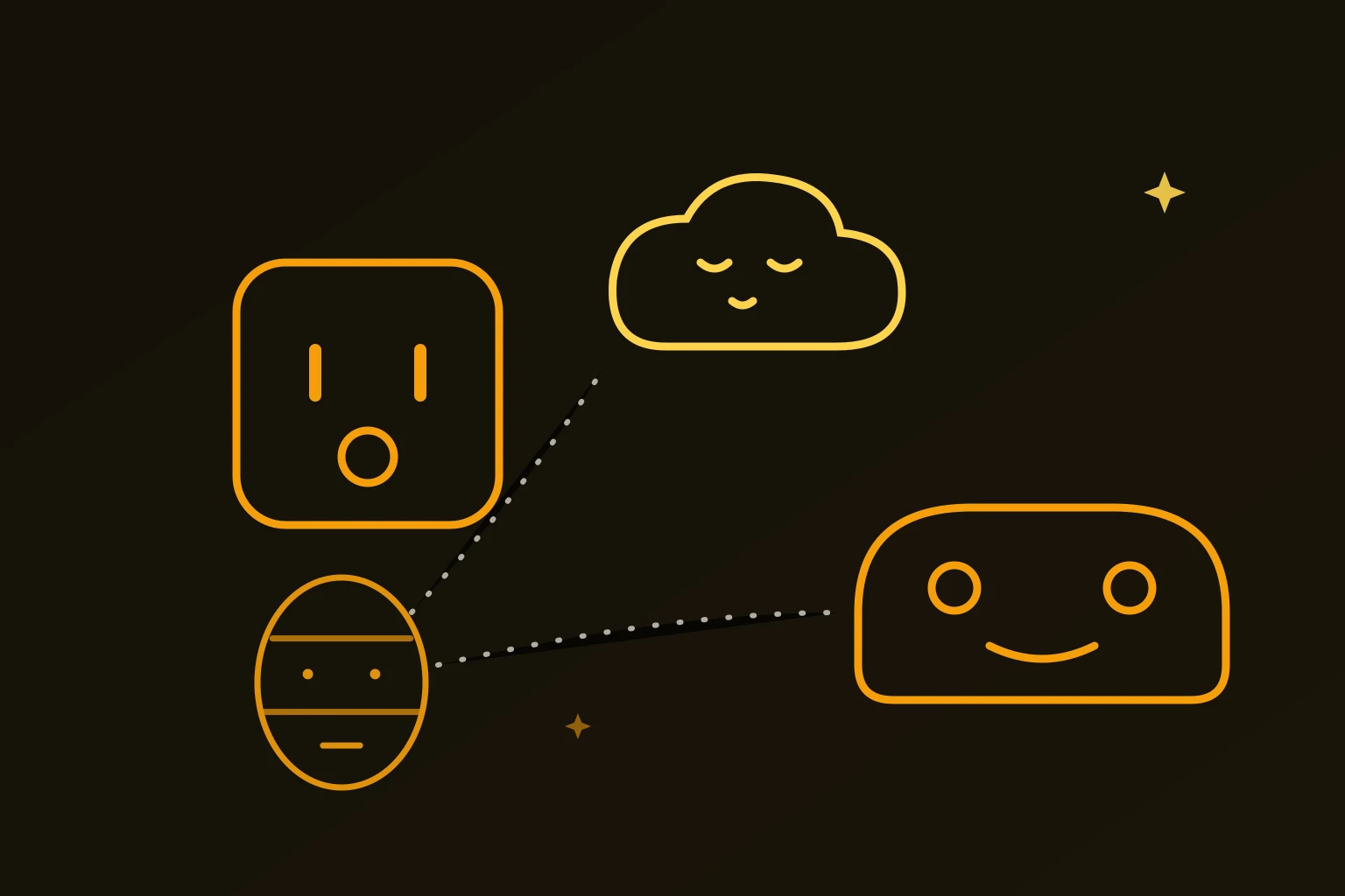 An illustration of face pareidolia — seeing faces in clouds, the Moon, and everyday objects