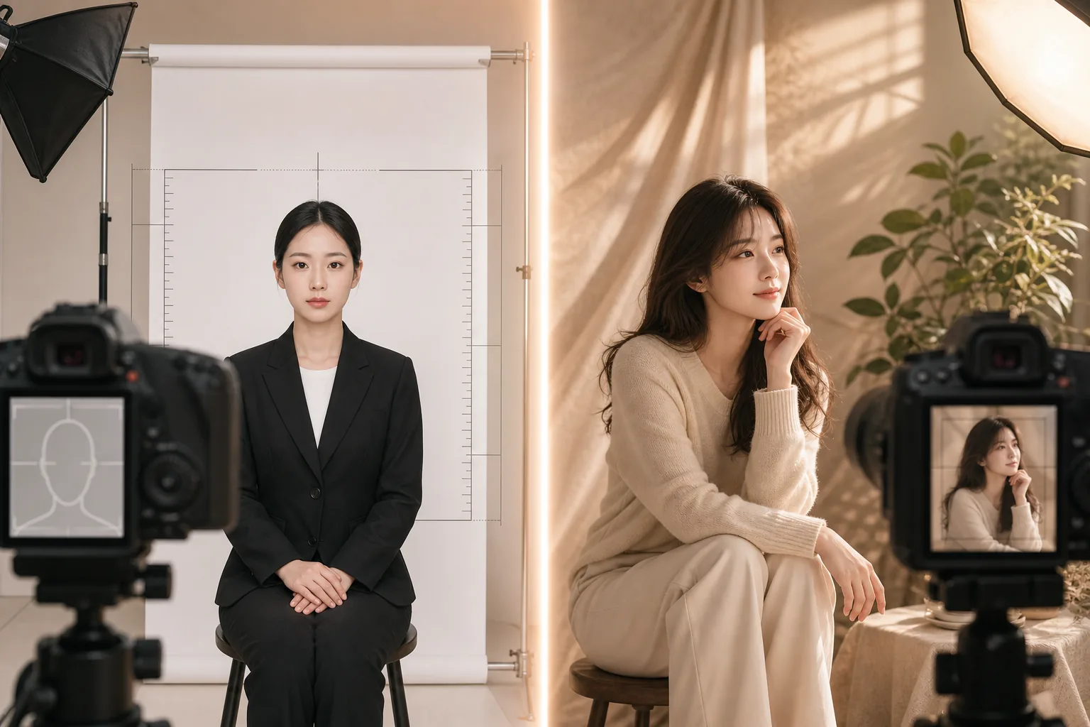 증명사진과 프로필 사진을 나란히 비교한 가이드 이미지