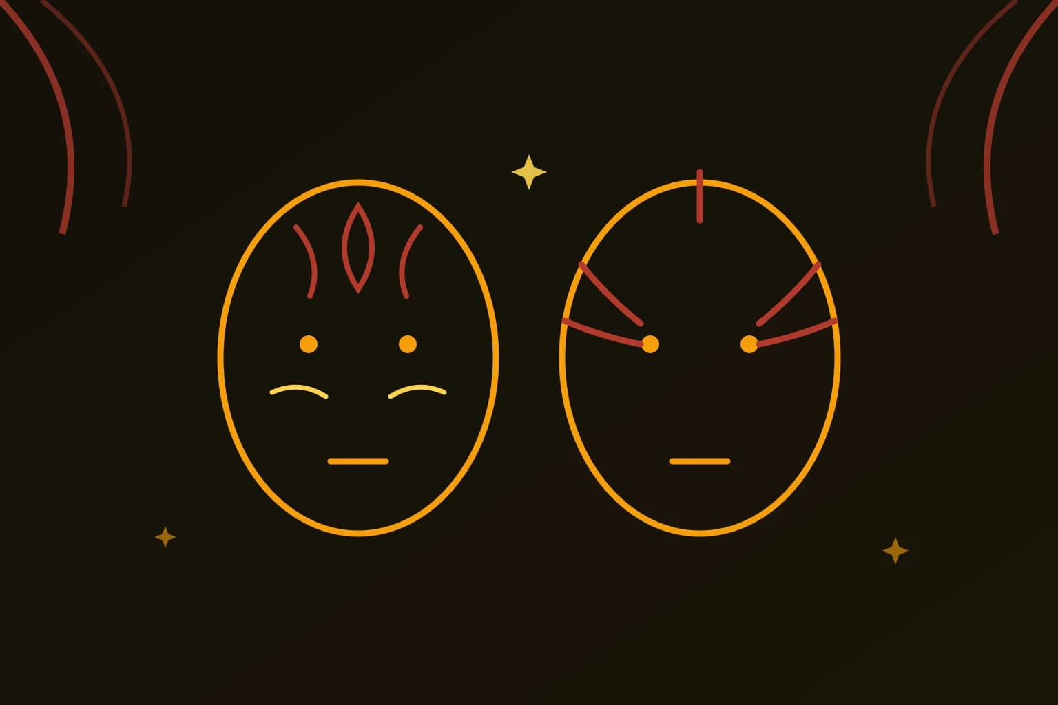 An illustration comparing the color symbolism of Peking opera lianpu and kabuki kumadori stage makeup